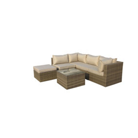 Furniture One Rattan Effect Nature Rattan 5 Seat Corner Sofa Set NO ASSEMBLY & ALUMINIUM FRAME
