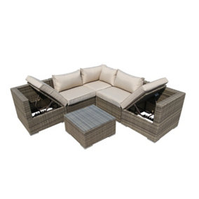 Furniture One Rattan Effect Nature Rattan 5 Seat Recliner Corner Sofa Set NO ASSEMBLY & ALUMINIUM FRAME