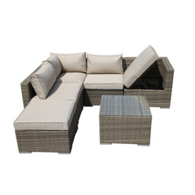 Furniture One Rattan Effect Nature Rattan 5 Seat Recliner Corner Sofa Set NO ASSEMBLY & ALUMINIUM FRAME