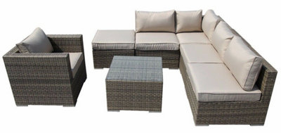 Furniture One Rattan Effect Nature Rattan 6 Seat Corner Sofa Set NO ASSEMBLY & ALUMINIUM FRAME