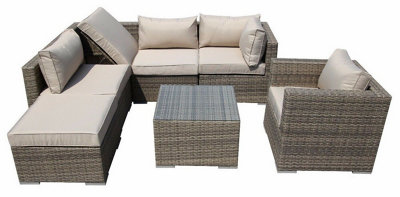 Furniture One Rattan Effect Nature Rattan 6 Seat Recliner Corner Sofa ...