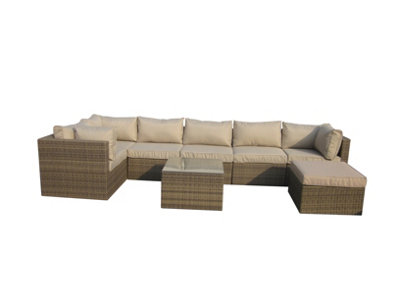 Furniture One Rattan Effect Nature Rattan 7 Seat Corner Sofa Set NO ASSEMBLY & ALUMINIUM FRAME