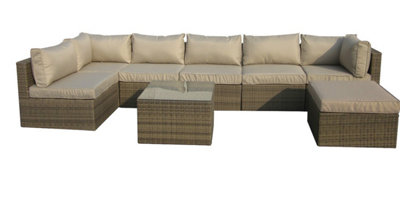 Furniture One Rattan Effect Nature Rattan 7 Seat Corner Sofa Set NO ASSEMBLY & ALUMINIUM FRAME