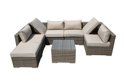 Furniture One Rattan Effect Nature Rattan 7 Seat Recliner Corner Sofa Set NO ASSEMBLY & ALUMINIUM FRAME