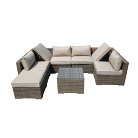 Furniture One Rattan Effect Nature Rattan 7 Seat Recliner Corner Sofa Set NO ASSEMBLY & ALUMINIUM FRAME