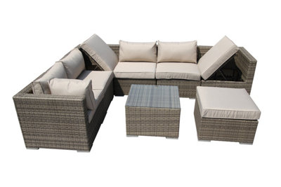 Furniture One Rattan Effect Nature Rattan 7 Seat Recliner Corner Sofa ...