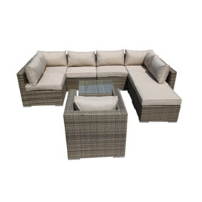 Furniture One Rattan Effect Nature Rattan 8 Seat Corner Sofa Set NO ASSEMBLY & ALUMINIUM FRAME