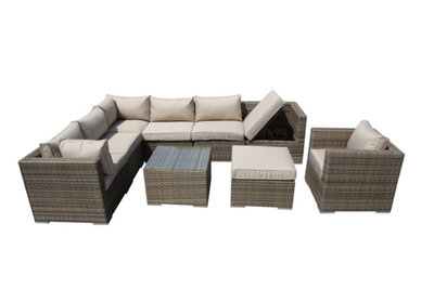 Furniture One Rattan Effect Nature Rattan 8 Seat Recliner Corner Sofa ...