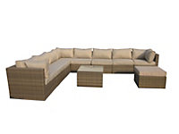 Furniture One Rattan Effect Nature Rattan 9 Seat Corner Sofa Set NO ASSEMBLY & ALUMINIUM FRAME