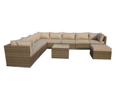 Furniture One Rattan Effect Nature Rattan 9 Seat Corner Sofa Set NO ...