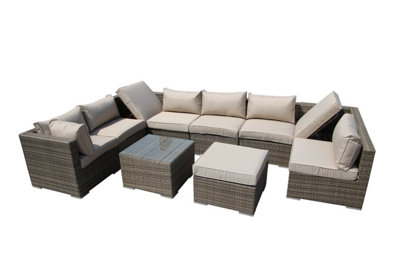 Furniture One Rattan Effect Nature Rattan 9 Seat Recliner Corner Sofa ...