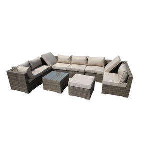 Furniture One Rattan Effect Nature Rattan 9 Seat Recliner Corner Sofa Set NO ASSEMBLY & ALUMINIUM FRAME