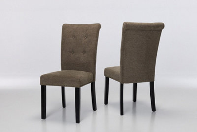 Furniture Outlet, Cabrini Brown Linen Dining Chairs with Black Legs. (Set of 2)