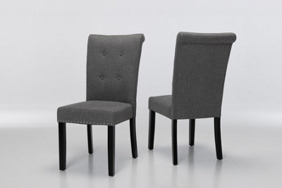 Furniture Outlet, Cabrini Grey Linen Dining Chairs with Black Legs. (Set of 2)