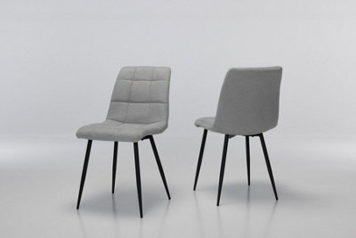 Furniture Outlet, Enza Silver Linen Dining Chair with Black Legs. ( Set of 2)