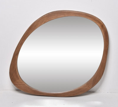 Furniture Outlet, Irregular Shaped Dark Wood Mirror. (70.5x79)