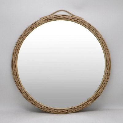 Furniture Outlet, Round Rattan Weave Mirror with Handle.