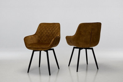 Furniture Outlet, Venice Burnt Orange Velvet Dining Chairs with Black Metal Legs. (Set of 2)