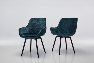 Furniture Outlet, Venice Dusk Teal Velvet Dining Chairs with Black Metal Legs. (Set of 2)