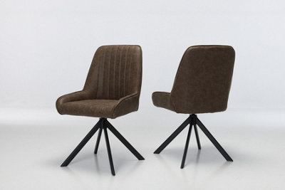 Furniture Outlet, Verona Cinnamon Brown Faux Leather Dining Chairs with 180 Swivel & Black Legs. (Set of 2)