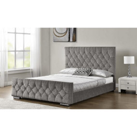 Furniture Stop - Arya Bed Fabric Chenille Silver-5ft King