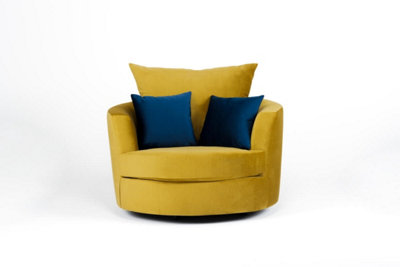 Furniture Stop - Augusto Swivel Chair Mustard Plush Velvet