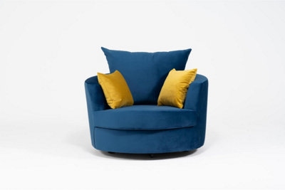 Furniture Stop - Augusto Swivel Chair Plush Velvet Marine