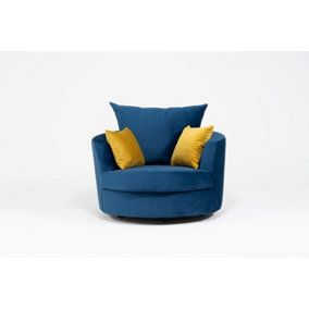 Furniture Stop - Augusto Swivel Chair Plush Velvet Marine