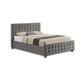 Furniture Stop - Baratheon Ottoman Bed With Cubed Headboard Design Silver Chenille -4ft6 Double