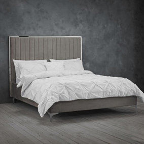 Furniture Stop - Byron Mink-Grey Velvet Bed-5ft King
