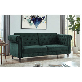 Furniture Stop - Calgary Velvet 3 Seater Sofabed - Dark Green
