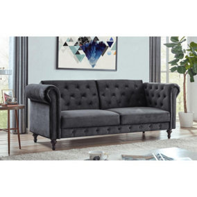 Furniture Stop - Calgary Velvet 3 Seater Sofabed - Dark Grey