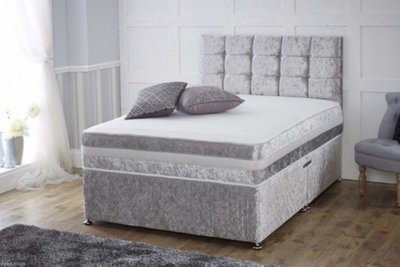 Furniture Stop - Divan Bed Crushed Silver Velvet Fabric Bed 3ft Single- Bed Frame Only
