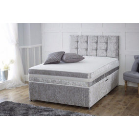 Furniture Stop - Divan Bed Crushed Silver Velvet Fabric Bed 3ft Single- Bed Frame Only