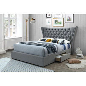 Furniture Stop - Mastros Fabric Upholstered Frame (2 Drawers Bed with Button Elephant Headboard) -4ft6 Double