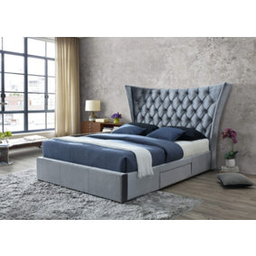 Furniture Stop - Mastros Fabric Upholstered Frame (2 Drawers Bed with Button Elephant Headboard)-4ft6 Double