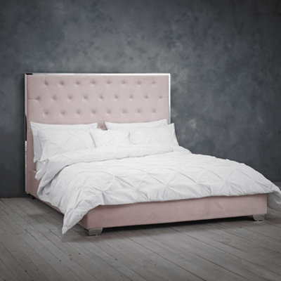 Furniture Stop - Morgan Pink Velvet Bed-4ft6 Double