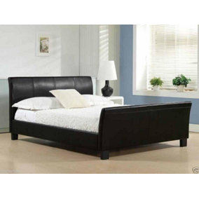 Furniture Stop - Smart Modern Faux Leather Frame Sleigh Bed With 1500 Pocket Spring Mattress-5ft King