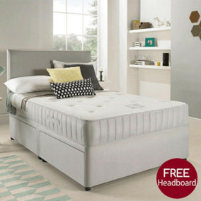 Furniture Stop - Suede Divan Complete Bed Set with High Headboard 3ft Single- No Drawers