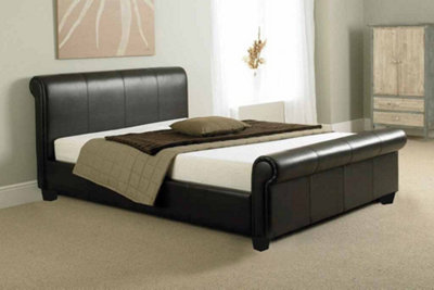 Furniture Stop - Tuscany Faux Leather Sleigh Bed With Luxury Memory Foam Mattress -4ft Small Double