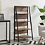 Furniturebox Addison Black Metal Ladder Shelf Unit With 5 Wood Effect Scratch Resistant Melamine Shelves & Max Weight of 30KG