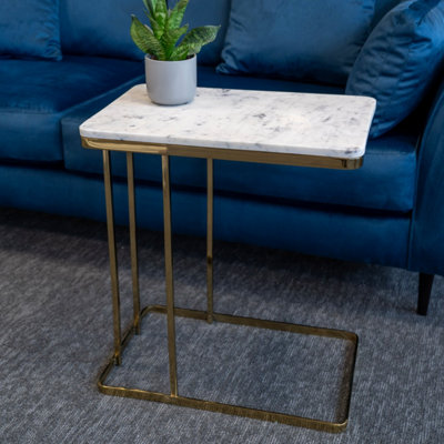 Furniturebox Alissa C Shaped Side Table in 100% Solid White Marble and Brass