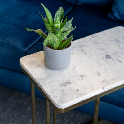 C shaped side store table marble