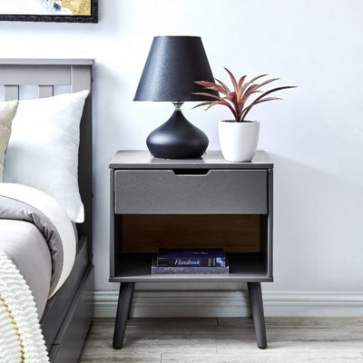 Furniturebox Alma Grey Matte Painted Wooden bedside Table With Single Drawer and Storage Space