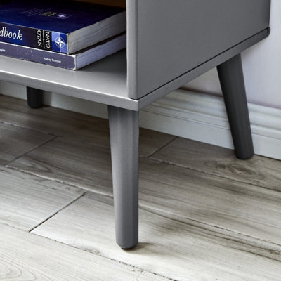 Furniturebox Alma Grey Matte Painted Wooden bedside Table With Single Drawer and Storage Space