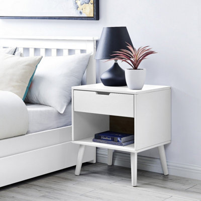 Furniturebox Alma White Matte Painted Wooden bedside Table With Single Drawer and Storage Space