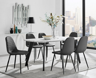 Furniturebox Andria Black Leg Marble Effect Dining Table and  6 Black Corona Black Leg Chairs