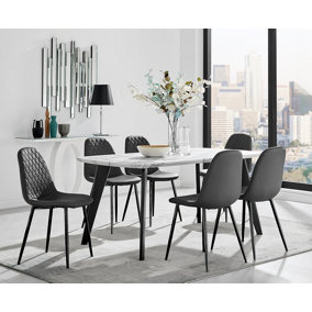 Furniturebox Andria Black Leg Marble Effect Dining Table and  6 Black Corona Black Leg Chairs