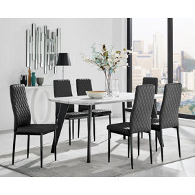 Furniturebox Andria Black Leg Marble Effect Dining Table and  6 Black Milan Black Leg Chairs