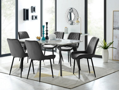 Furniturebox Andria Black Leg Marble Effect Dining Table and 6 Black Pesaro Black Leg Chairs